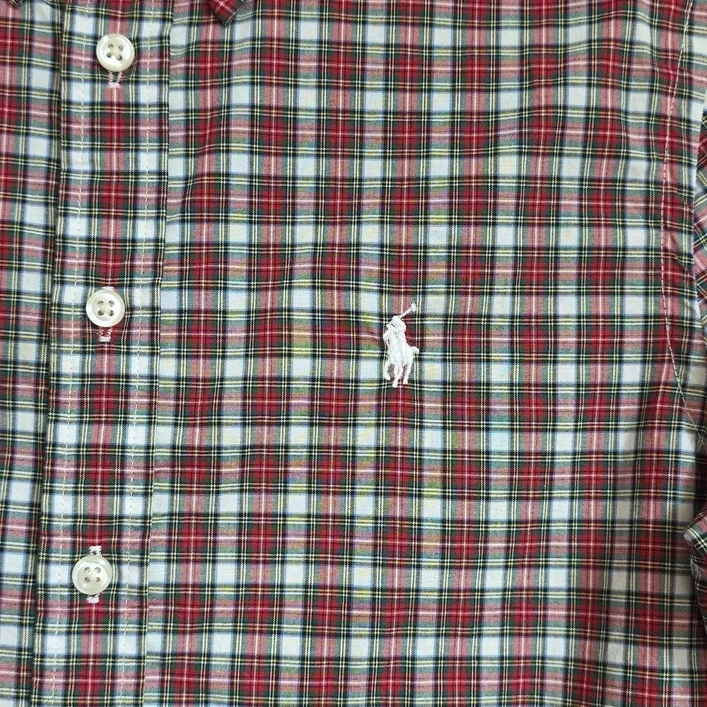 Ralph Lauren Boys Red/Green Plaid Button Down Cotton Shirt.  Size Medium (10-12)